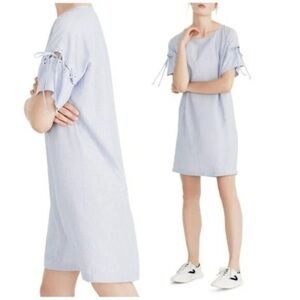 Madewell Blue White Striped Shirt Dress Laced Short Sleeve XL NEW